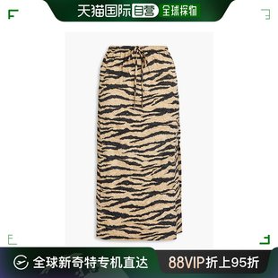 香港直邮GANNI 甘尼 女士 褶皱虎纹弹力缎面中长半身裙 F80106490
