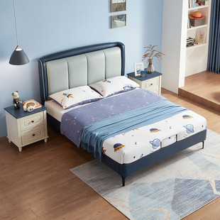 林氏木业儿童床男孩单人床，男童现代简约1米5小户型卧室家具软包床