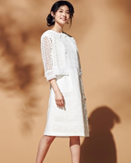 日单高端女装夏款棉麻刺绣短袖，连衣裙+镂空纯棉蕾丝外套2件套