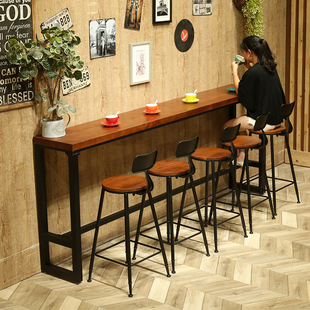 实木靠墙吧台桌家用客厅高脚桌酒吧餐桌奶茶店桌椅组合长条桌商用