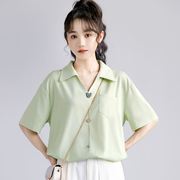 2023夏季薄荷绿雪纺衬衫女夏设计感小众衬衣宽松休闲韩版上衣