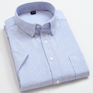蓝白竖条纹衬衫男短袖夏季纯棉韩版半袖衬衣潮流日系细条纹称衫寸