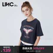 LINCCHIC金羽杰t恤女蝴蝶印花圆领休闲百搭短袖女T恤夏S228FK366