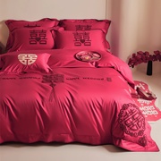 中式全棉婚庆四件套红色婚礼新婚嫁床单被套纯棉陪嫁结婚床上用品