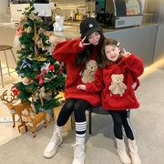亲子装秋冬装卫衣加绒加厚母女装洋气韩版女童卡通网红保暖毛毛衣