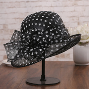 英式波点麻纱帽子女士夏季轻时尚英伦优雅礼帽卷边气质渔夫帽盆帽