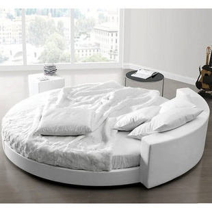 大圆床欧式现代圆形，婚床实木双人卧室户型榻榻米，布艺皮艺软体床