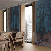 艺速 现代复古夜幕森林创意壁纸客餐厅卧室书房背景墙壁画 林间