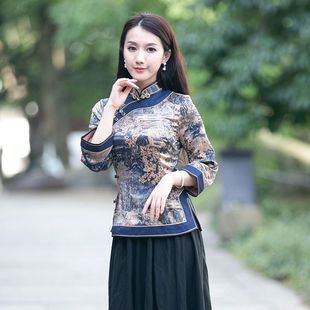 唐装女秋款中式禅意中国风日常外搭改良旗袍茶服上衣长袖复古女装