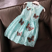 童装3-10岁女童蝴蝶刺绣，蕾丝背心裙甜美蝴蝶结连衣裙