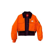 李宁翻领超短款，长袖棉服外套，女款冬季火焰橙ajmq024