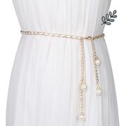 长裙子白色腰带配饰高端夏天配连衣裙带装饰腰链，设计感女士高级感