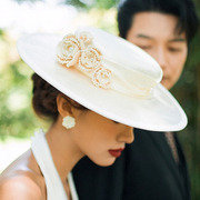 结婚帽子女新娘礼帽法式赫本风女士装饰平顶帽子头饰婚礼造型英伦