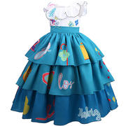 跨境外贸女童印花公主裙魔法满屋蛋糕裙中大童收腰蓬蓬连衣裙