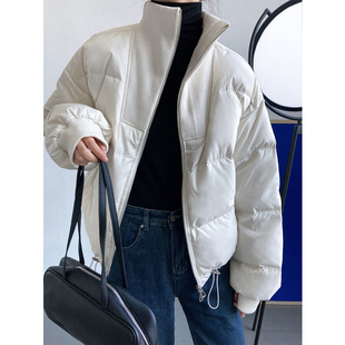 欧货立领白鸭绒羽绒服女冬季短款白色小众设计高级感轻薄棉服外套