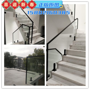 上海楼梯玻璃扶手现代简约楼梯栏杆不锈钢铁艺铝材楼梯扶手木踏板