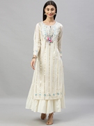 印度进口女装特色民族风，2件套纯棉刺绣简约米白色春夏薄款5095