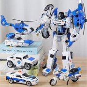 儿童男孩合金变形玩具，合体正版模型汽车机器人金刚，摩托警车五合一