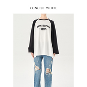 concise-white简白胶囊系列拼色长袖t恤卫衣宽松设计师品牌女