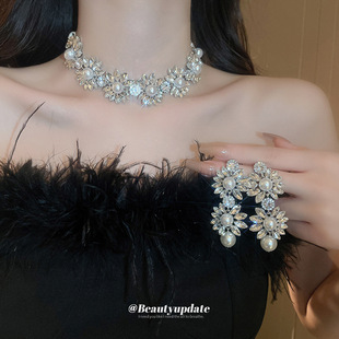 丝带拼接镶钻珍珠项链套装欧美轻奢高级感锁骨链气质百搭时尚饰品