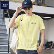 TEEK柠檬黄短袖T恤男夏季纯棉 夏日多巴胺穿搭清新中学生小众半袖