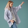 欧美ins潮时尚宽松纯棉，竖条纹衬衫外套，女韩版个性休闲蓝白条衬衣