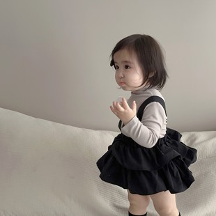 韩版春秋季百日宴周岁女宝婴儿衣服打底衫公主背带连衣包屁裙套装