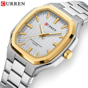 Curren卡瑞恩8458男士创意手表时尚钢带长方形表商务男表石英表
