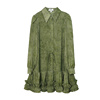 S1303花朵蛋糕裙长款宽松大码衬衣裙子绿色浪漫法式印花连衣裙春
