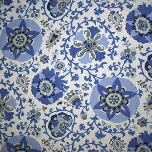 伊森艾伦美国进口沙发布面料蓝色印花花卉棉麻抱枕地中海窗帘定制