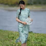 棉麻女装夏季连衣裙女复古苎麻，改良旗袍新中式茶艺服