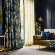 北欧欧式客厅美式田园，热带雨林植物叶子绒布，印花窗帘树林风景布料
