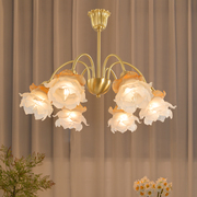现代法式复古全铜玫瑰花吊灯，卧室客厅书房美式欧式轻奢灯具