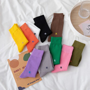 韩国个性女袜网红字母R中高筒袜子秋冬全棉堆堆袜运动风街头潮袜