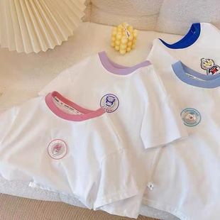 a447纯棉儿童夏季卡通上衣，亮灯短袖可爱男女童韩版t恤