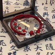 新中式苗疆少女铃铛红绳手链女设计福牌本命年编织手绳古风手镯
