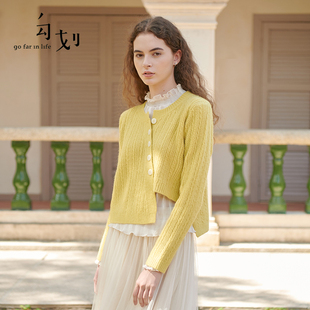gofar勾划毛衣女(毛衣女，)设计感小众黄色，针织开衫春季上衣外套31931
