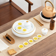 家用客厅白瓷潮州功夫茶具，套装中式轻奢陶瓷茶盘盖碗茶杯礼盒装