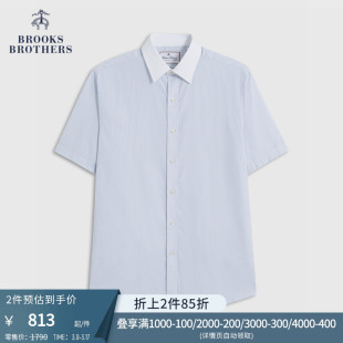 Brooks Brothers/布克兄弟男士棉质绅士前尖领条纹短袖正装衬衫