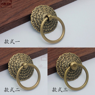 纯铜加厚大门拉环对开门铜环铸造花垫复古铜雕窗扇门对装拉手
