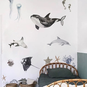 北欧卡通儿童房海洋鲨鱼卧室床头装饰墙贴纸ins风卫生间墙贴自粘
