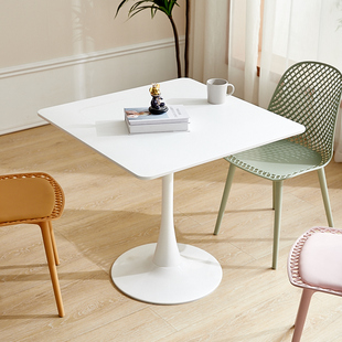 简约现代家用白色方形餐桌，小户型饭桌奶，茶店咖啡洽谈接待阳台圆桌