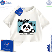 NASA联名熊猫t恤男童装一家三口四口亲子装夏装纯棉短袖潮牌上衣