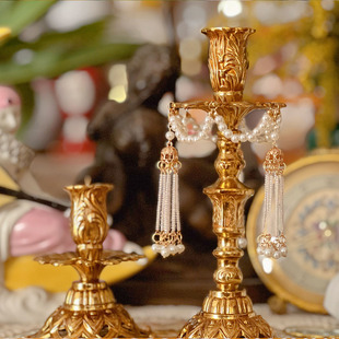 欧式复古纯铜雕花烛台法式蜡烛全铜家居摆件装饰餐桌欧式拍摄道具