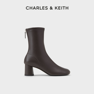 charles&keith秋冬女靴ck1-90360374女士简约粗跟时尚，高跟短靴女