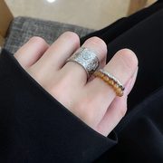 唐草纹宽银戒指，·且末糖，戒指女士指环