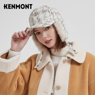 Kenmont卡蒙可爱雷锋帽女冬季加绒带护耳棒球帽电动车保暖帽子潮