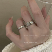 银色纹理锆石开口戒指女时尚个性冷淡风食指戒小众设计感情侣指环