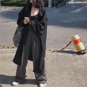 韩风chic胖mm纯色宽松大码女装单排扣蝙蝠袖中长款长袖风衣外套薄