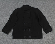 春秋季TBS女装厚实棉混纺双排扣八分袖短款针织开衫立领黑色外套